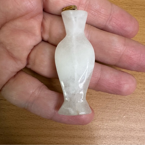 White Onyx Alabaster Carved Vase Pendant - Picture 3 of 8